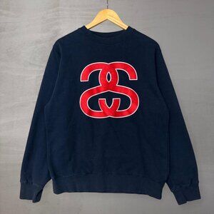 Vintage Stussy Made in USA Rare Blue Stitched Crewneck Y2K Sweatshirt Large
